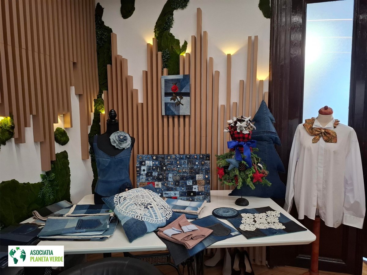 Clothes and accessories made from recovered textiles, on display at an EcoTextile event