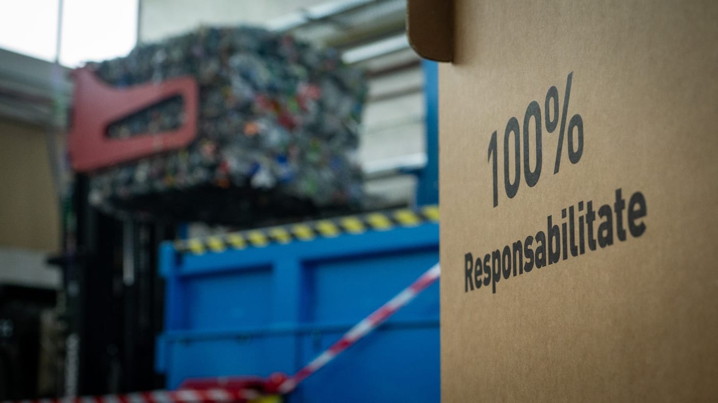 PET bales at the entrance to the plant in Brad